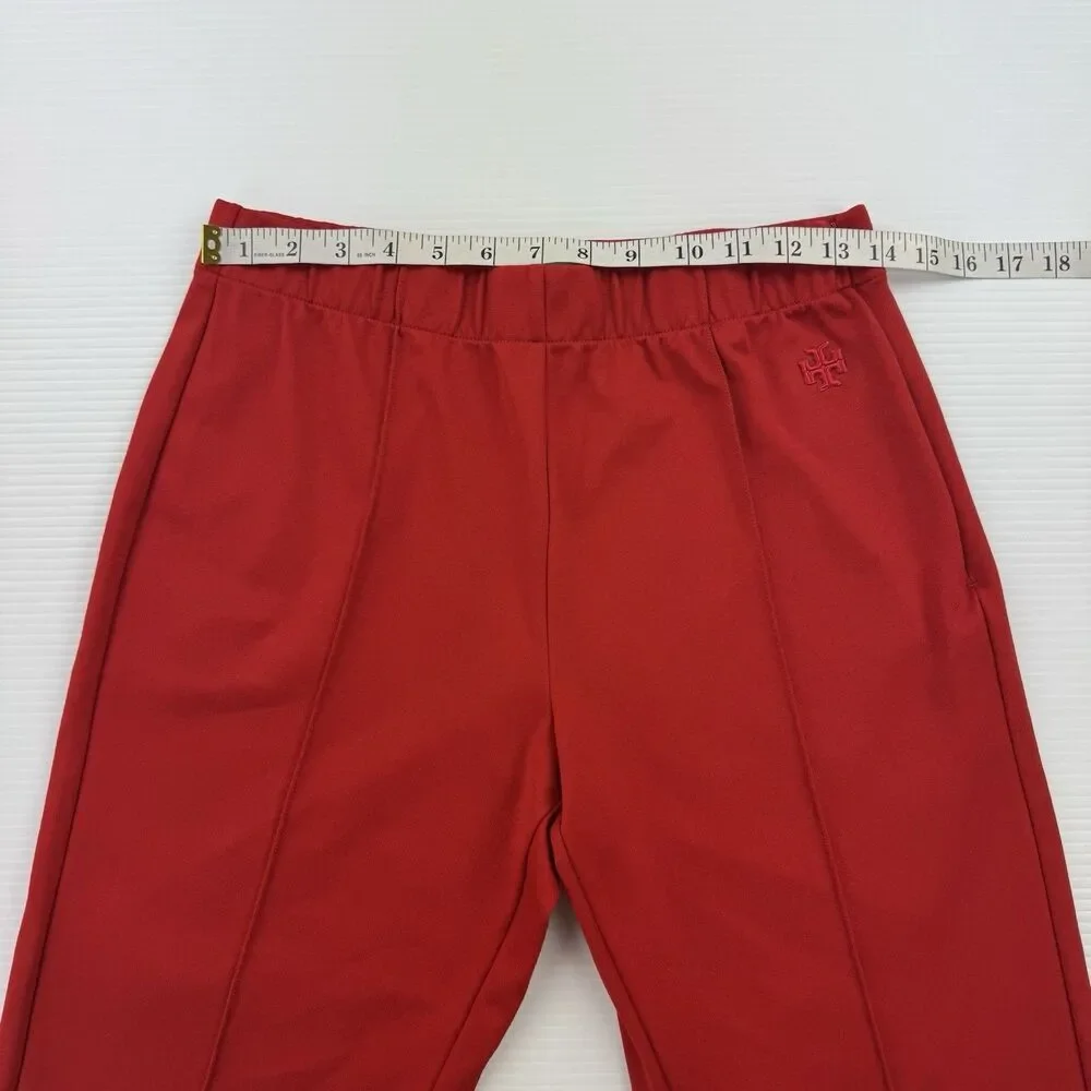 Tory Burch Sport Red Track Pants Women Large Flare Leg Stretch Pull On